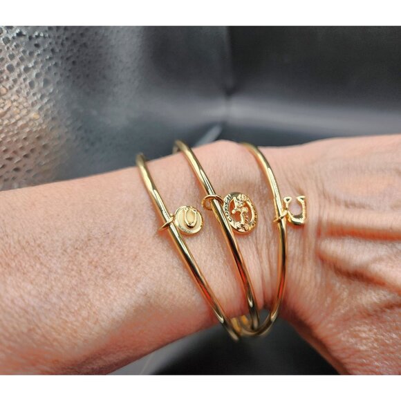 Coach Authentic Signature Charm Bangle Bracelet Trio Set Enamel Gold Tone NWT - Picture 4 of 12